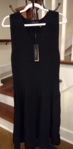 𝅺Donna Karan V Neck Black Sleeveless  Cocktail Sweater Dress